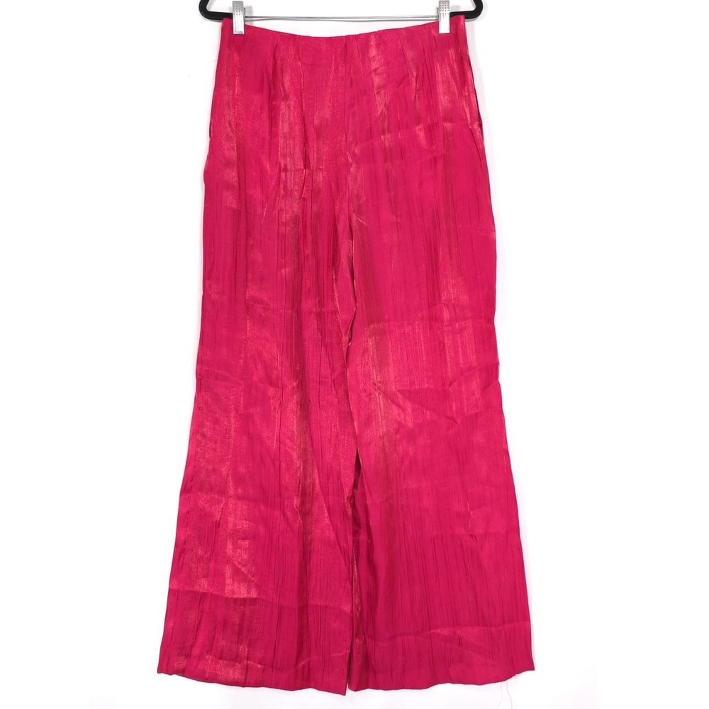 NWOT ZARA Women's Trouser Pants XL Wide Leg Wrinkle Flare Satin Pink 8764/509 - Picture 10 of 12